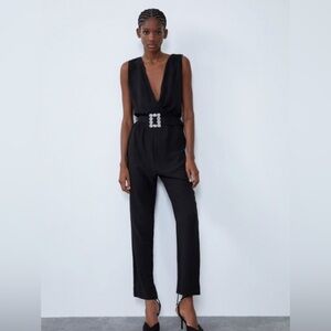 Women’s ZARA Black Jumpsuit with jeweled belt romper S